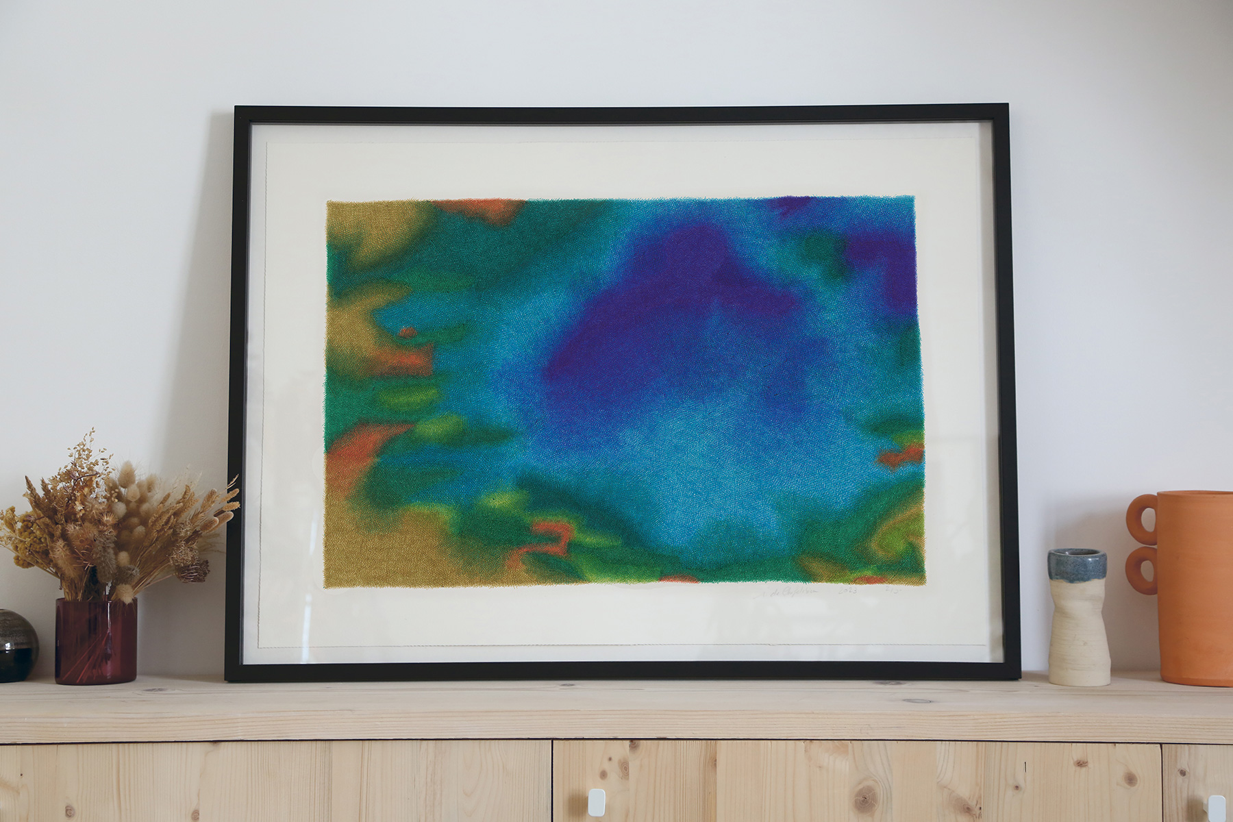 Source X, 2024 – BIC ballpoint pens on paper – framed – 50x70 cm - Inès de Chefdebien