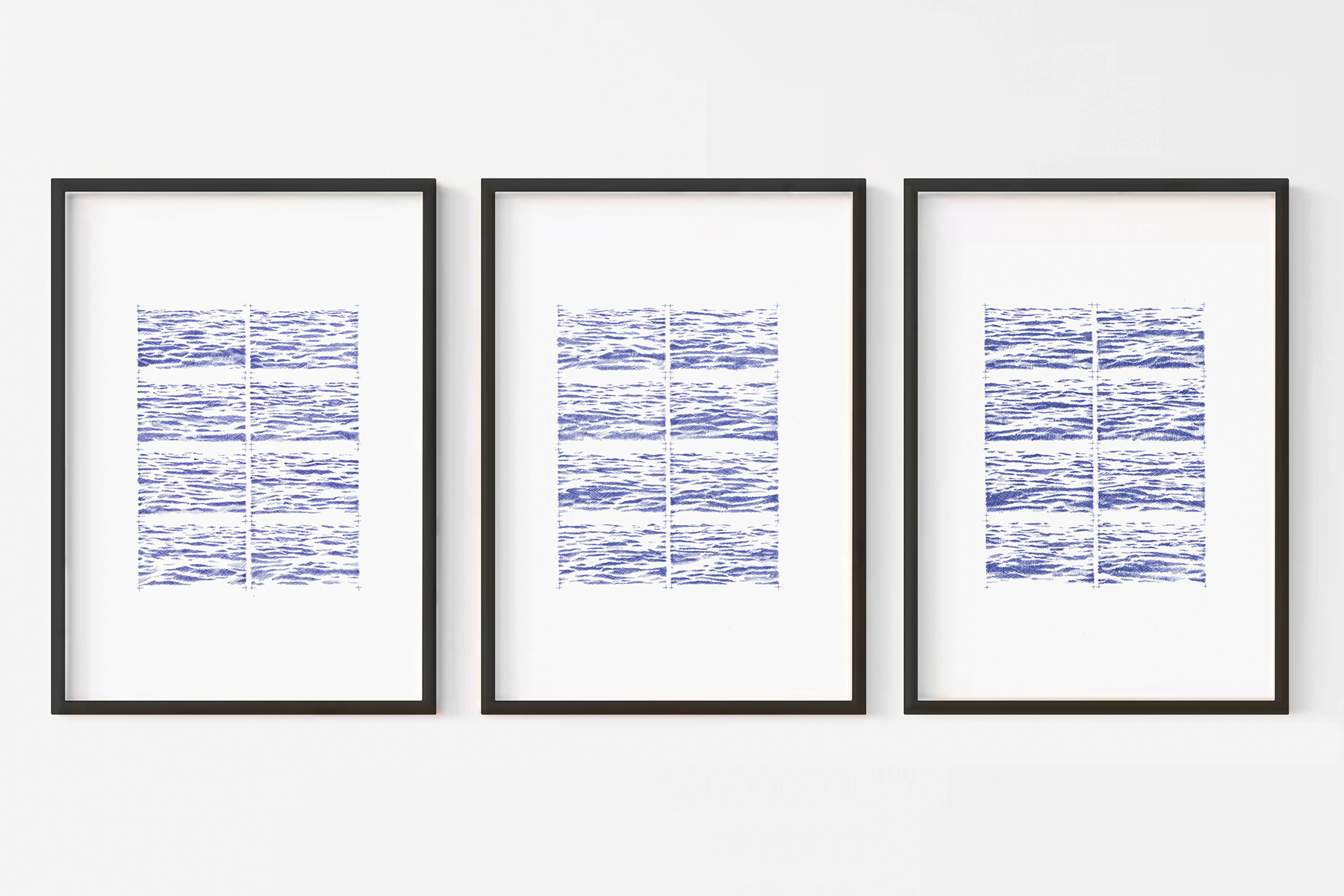 Waters II, 2020 – BIC ballpoint pen on paper – triptych 21x30 cm - Inès de Chefdebien
