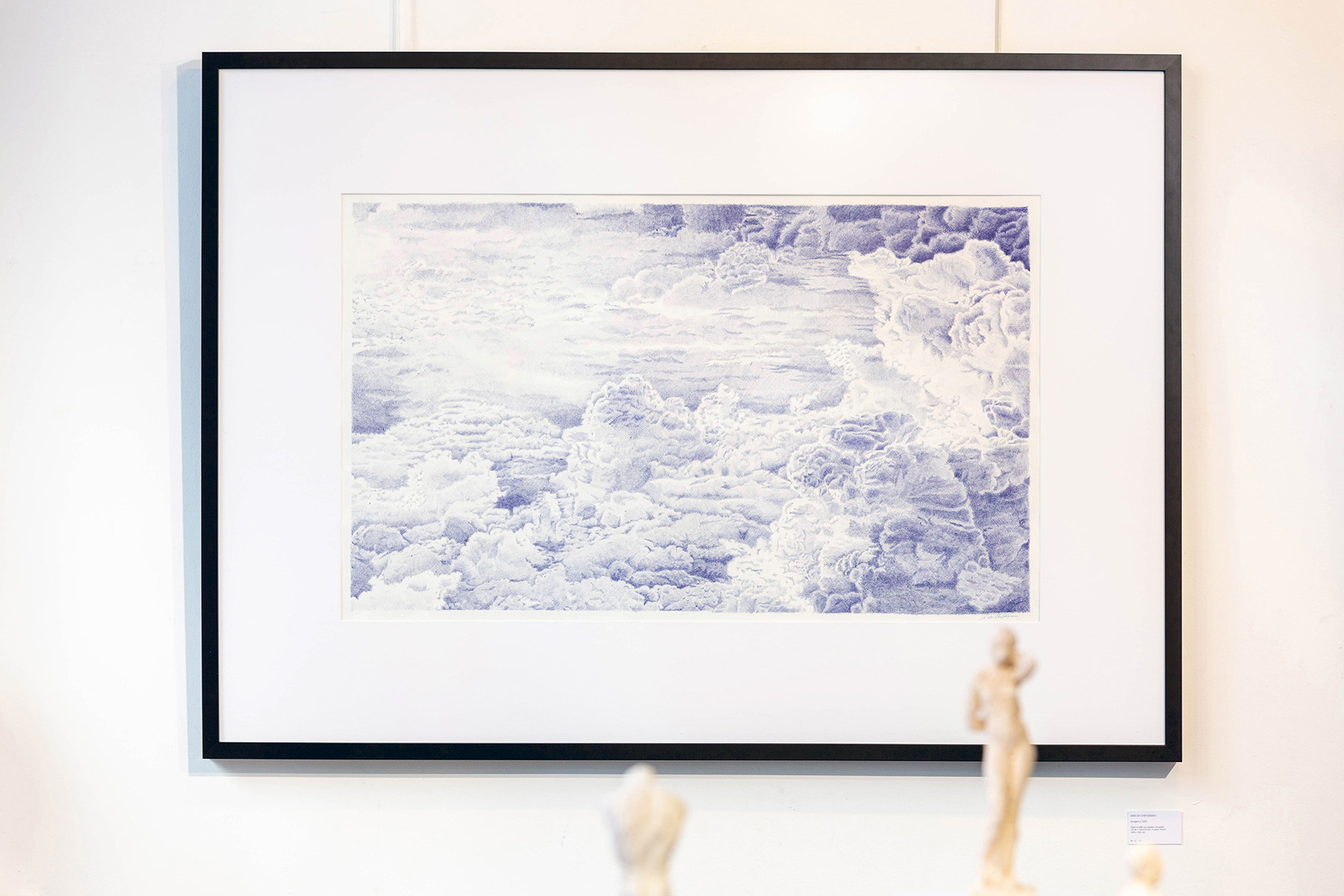 Nuages V – exhibition at 59 Rivoli Gallery, Paris 1st, 2025 – BIC ballpoint pen on paper – framed – 100x140 cm - Inès de Chefdebien