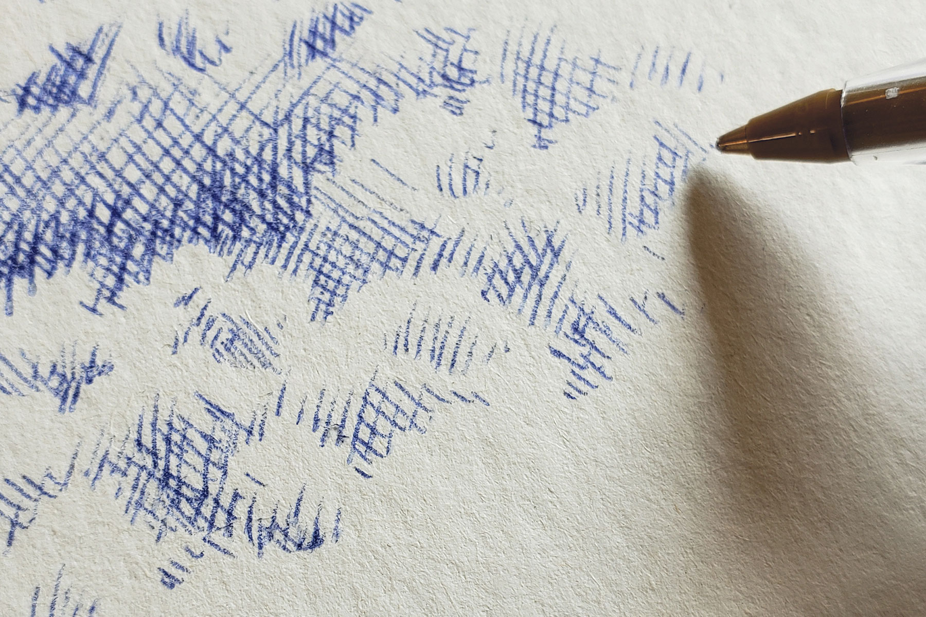Nuages XXI, 2022 – BIC ballpoint pen on paper – 21x28 cm, drawing in progress - Inès de Chefdebien