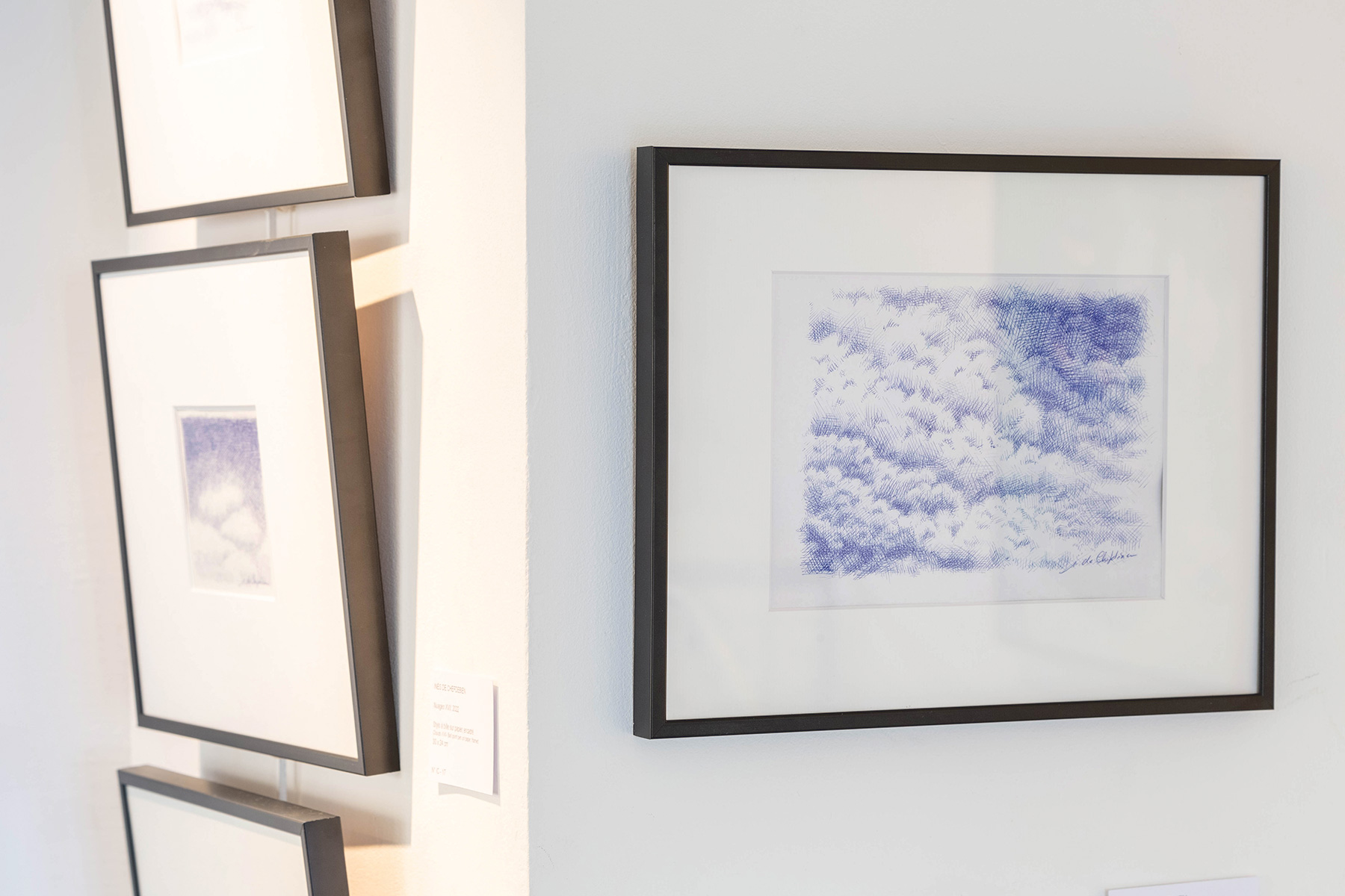 Framed Clouds – BIC ballpoint pen on paper – exhibition 59 Rivoli 2025 - Inès de Chefdebien